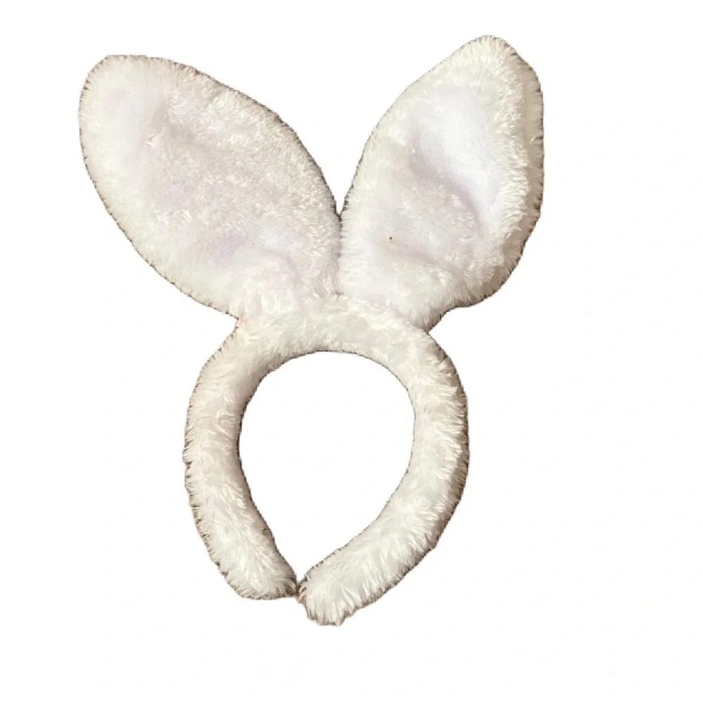White and Pink Bunny Ear Headband Plush Sequin Kids Easter Rabbit
